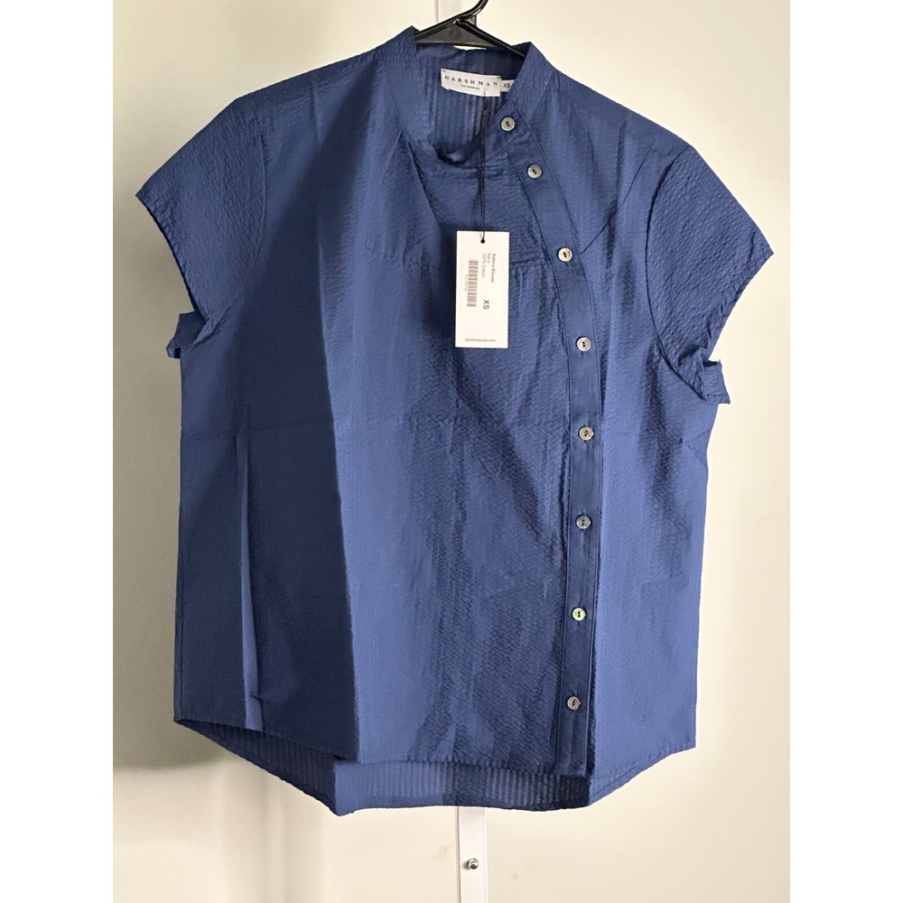 NWT | Harshman Sabina Top Blue Short Sleeve Button Up Shirt Blouse XS